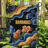 Barbados Floral Wave Garden Flag with Tropical Hibiscus Print Black and Gold - Wonder Print Shop