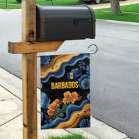 Barbados Floral Wave Garden Flag with Tropical Hibiscus Print Black and Gold - Wonder Print Shop