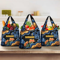 Barbados Floral Wave Grocery Bag with Tropical Hibiscus Print Black and Gold - Wonder Print Shop