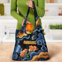 Barbados Floral Wave Grocery Bag with Tropical Hibiscus Print Black and Gold - Wonder Print Shop