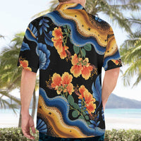 Barbados Floral Wave Hawaiian Shirt with Tropical Hibiscus Print Black and Gold - Wonder Print Shop