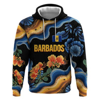 Barbados Floral Wave Hoodie with Tropical Hibiscus Print Black and Gold - Wonder Print Shop