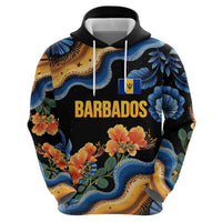 Barbados Floral Wave Hoodie with Tropical Hibiscus Print Black and Gold - Wonder Print Shop