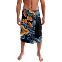 Barbados Floral Wave Lavalava with Tropical Hibiscus Print Black and Gold - Wonder Print Shop