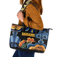 Barbados Floral Wave Leather Tote Bag with Tropical Hibiscus Print Black and Gold - Wonder Print Shop