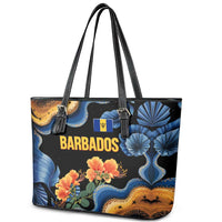 Barbados Floral Wave Leather Tote Bag with Tropical Hibiscus Print Black and Gold - Wonder Print Shop