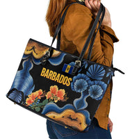 Barbados Floral Wave Leather Tote Bag with Tropical Hibiscus Print Black and Gold - Wonder Print Shop