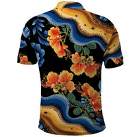 Barbados Floral Wave Polo Shirt with Tropical Hibiscus Print Black and Gold - Wonder Print Shop