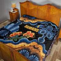 Barbados Floral Wave Quilt with Tropical Hibiscus Print Black and Gold - Wonder Print Shop