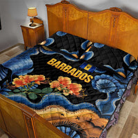 Barbados Floral Wave Quilt Bed Set with Tropical Hibiscus Print Black and Gold - Wonder Print Shop