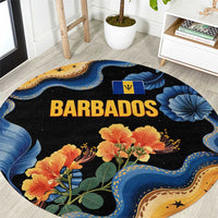Barbados Floral Wave Round Carpet with Tropical Hibiscus Print Black and Gold - Wonder Print Shop