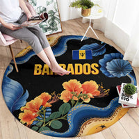 Barbados Floral Wave Round Carpet with Tropical Hibiscus Print Black and Gold - Wonder Print Shop