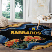 Barbados Floral Wave Round Carpet with Tropical Hibiscus Print Black and Gold - Wonder Print Shop