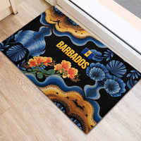 Barbados Floral Wave Rubber Doormat with Tropical Hibiscus Print Black and Gold - Wonder Print Shop