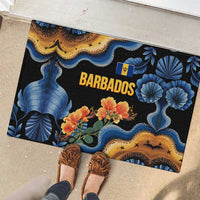 Barbados Floral Wave Rubber Doormat with Tropical Hibiscus Print Black and Gold - Wonder Print Shop