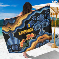 Barbados Floral Wave Sarong with Tropical Hibiscus Print Black and Gold - Wonder Print Shop