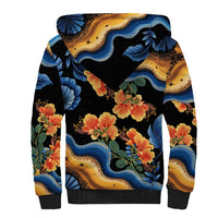 Barbados Floral Wave Sherpa Hoodie with Tropical Hibiscus Print Black and Gold - Wonder Print Shop