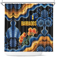 Barbados Floral Wave Shower Curtain with Tropical Hibiscus Print Black and Gold - Wonder Print Shop