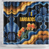Barbados Floral Wave Shower Curtain with Tropical Hibiscus Print Black and Gold - Wonder Print Shop