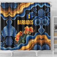Barbados Floral Wave Shower Curtain with Tropical Hibiscus Print Black and Gold - Wonder Print Shop