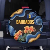 Barbados Floral Wave Spare Tire Cover with Tropical Hibiscus Print Black and Gold - Wonder Print Shop