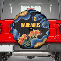 Barbados Floral Wave Spare Tire Cover with Tropical Hibiscus Print Black and Gold - Wonder Print Shop