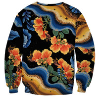 Barbados Floral Wave Sweatshirt with Tropical Hibiscus Print Black and Gold - Wonder Print Shop