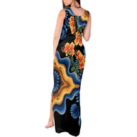 Barbados Floral Wave Tank Maxi Dress with Tropical Hibiscus Print Black and Gold - Wonder Print Shop