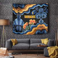 Barbados Floral Wave Tapestry with Tropical Hibiscus Print Black and Gold - Wonder Print Shop