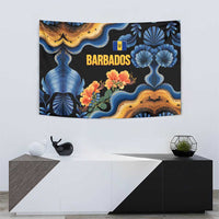 Barbados Floral Wave Tapestry with Tropical Hibiscus Print Black and Gold - Wonder Print Shop