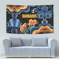 Barbados Floral Wave Tapestry with Tropical Hibiscus Print Black and Gold - Wonder Print Shop
