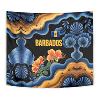 Barbados Floral Wave Tapestry with Tropical Hibiscus Print Black and Gold - Wonder Print Shop