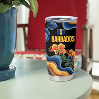 Barbados Floral Wave Tumbler Cup with Tropical Hibiscus Print Black and Gold - Wonder Print Shop
