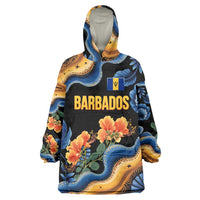 Barbados Floral Wave Wearable Blanket Hoodie with Tropical Hibiscus Print Black and Gold - Wonder Print Shop