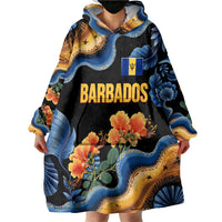 Barbados Floral Wave Wearable Blanket Hoodie with Tropical Hibiscus Print Black and Gold - Wonder Print Shop