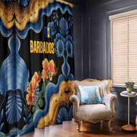 Barbados Floral Wave Window Curtain with Tropical Hibiscus Print Black and Gold - Wonder Print Shop