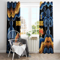 Barbados Floral Wave Window Curtain with Tropical Hibiscus Print Black and Gold - Wonder Print Shop