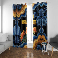 Barbados Floral Wave Window Curtain with Tropical Hibiscus Print Black and Gold - Wonder Print Shop