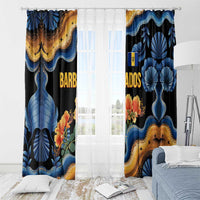 Barbados Floral Wave Window Curtain with Tropical Hibiscus Print Black and Gold - Wonder Print Shop