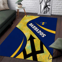 Barbados Flag Area Rug Blue and Yellow with Trident and Tropical Leaf Pattern - Wonder Print Shop