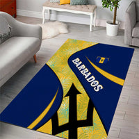 Barbados Flag Area Rug Blue and Yellow with Trident and Tropical Leaf Pattern - Wonder Print Shop