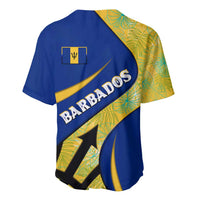 Barbados Flag Baseball Jersey Blue and Yellow with Trident and Tropical Leaf Pattern - Wonder Print Shop