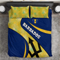 Barbados Flag Bedding Set Blue and Yellow with Trident and Tropical Leaf Pattern - Wonder Print Shop