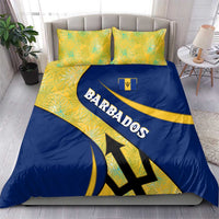 Barbados Flag Bedding Set Blue and Yellow with Trident and Tropical Leaf Pattern - Wonder Print Shop