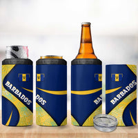 Barbados Flag 4 in 1 Can Cooler Tumbler Blue and Yellow with Trident and Tropical Leaf Pattern - Wonder Print Shop