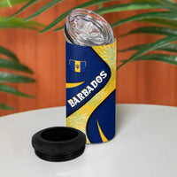Barbados Flag 4 in 1 Can Cooler Tumbler Blue and Yellow with Trident and Tropical Leaf Pattern - Wonder Print Shop