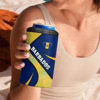 Barbados Flag 4 in 1 Can Cooler Tumbler Blue and Yellow with Trident and Tropical Leaf Pattern - Wonder Print Shop