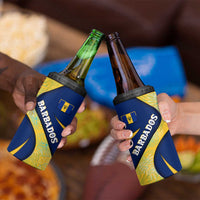 Barbados Flag 4 in 1 Can Cooler Tumbler Blue and Yellow with Trident and Tropical Leaf Pattern - Wonder Print Shop