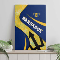 Barbados Flag Canvas Wall Art Blue and Yellow with Trident and Tropical Leaf Pattern - Wonder Print Shop