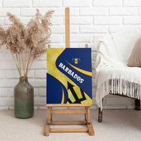 Barbados Flag Canvas Wall Art Blue and Yellow with Trident and Tropical Leaf Pattern - Wonder Print Shop